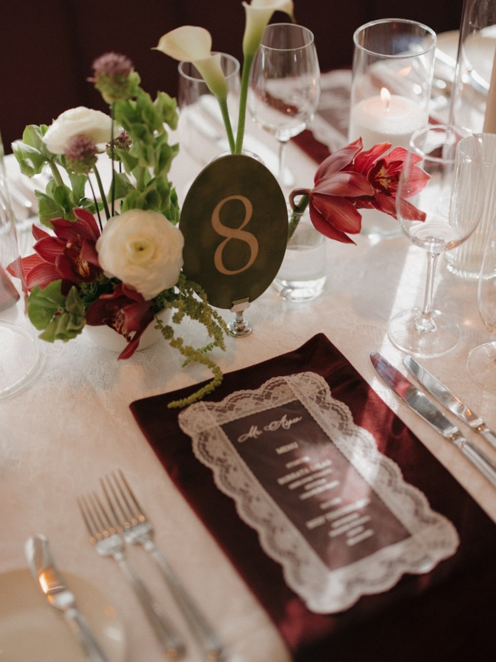 Green Velvet Table Numbers 1-10 + silver stands